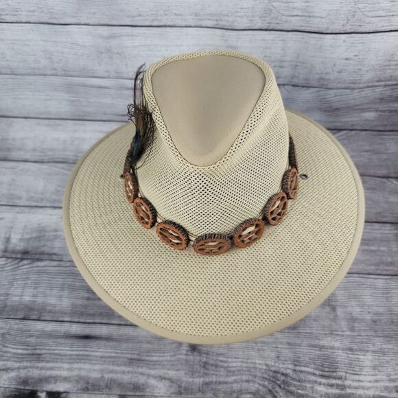 Henschel Hat Co Aussie Safari Sun Hat Khaki Size Medium, Peacock Feather - Picture 6 of 9